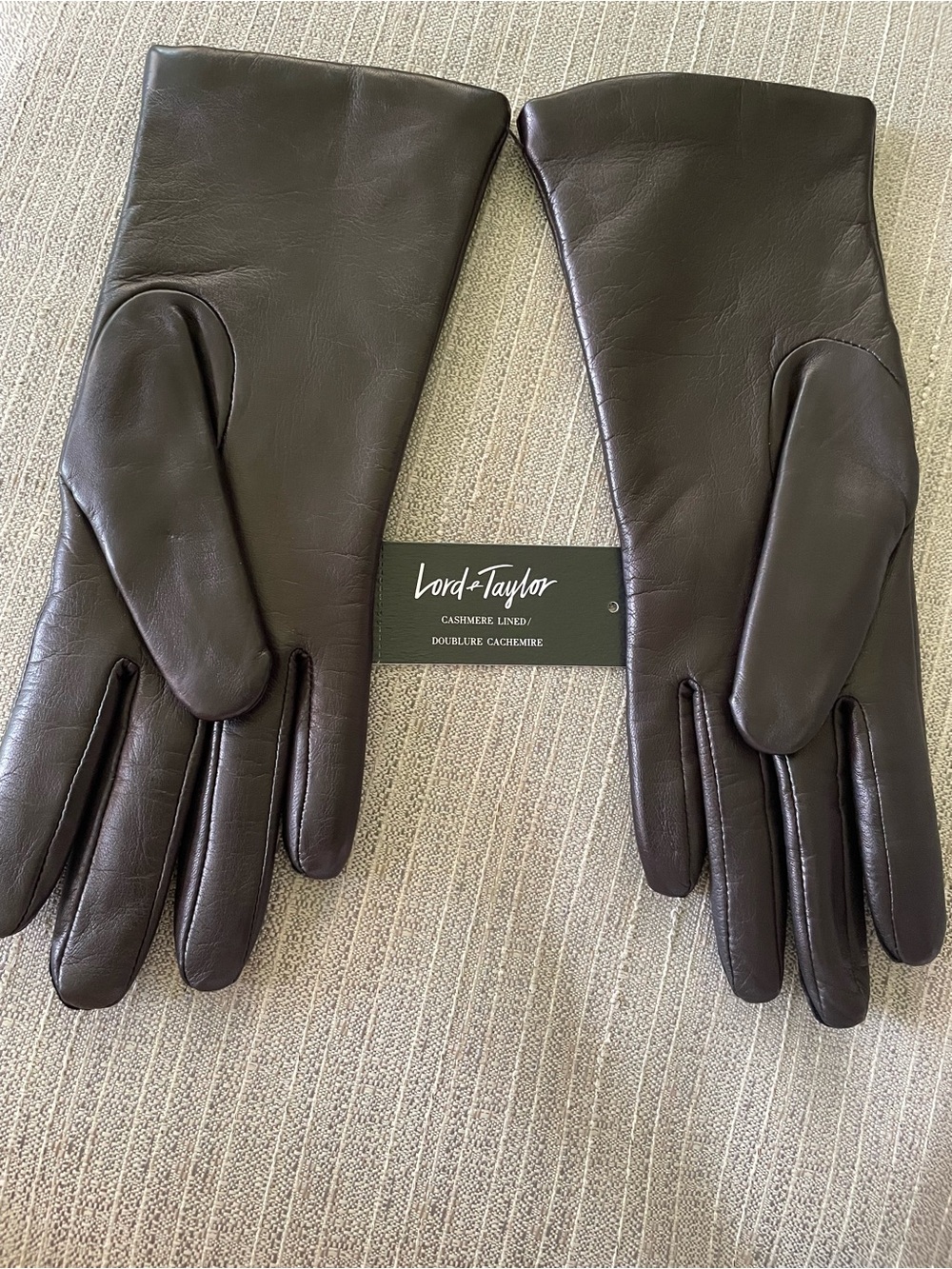 Lord & Taylor Brown Leather Cashmere-Lined Women's Gloves